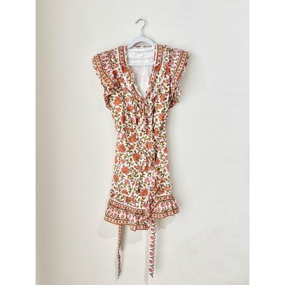 Veronica Beard Mikhail Floral Flutter Sleeve Mini Wrap Dress Orange Women's US 2 - Picture 3 of 6